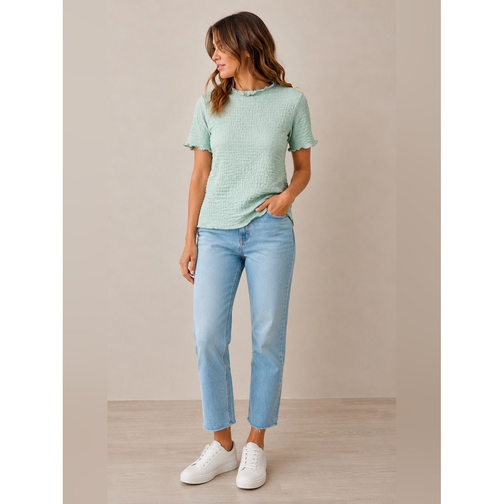A New Day Mint Green Textured Ruched Lettuce Trim Top NWT Size S